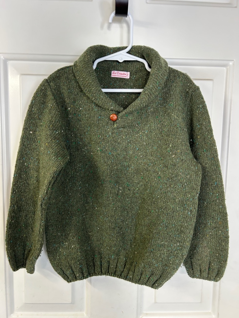 La Coqueta Olive Green Shawl Collar Sweater